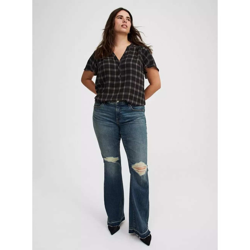 Torrid Harper Black White Plaid Georgette Flutter Sleeve Blouse Size 4 4X NWT - Picture 3 of 10